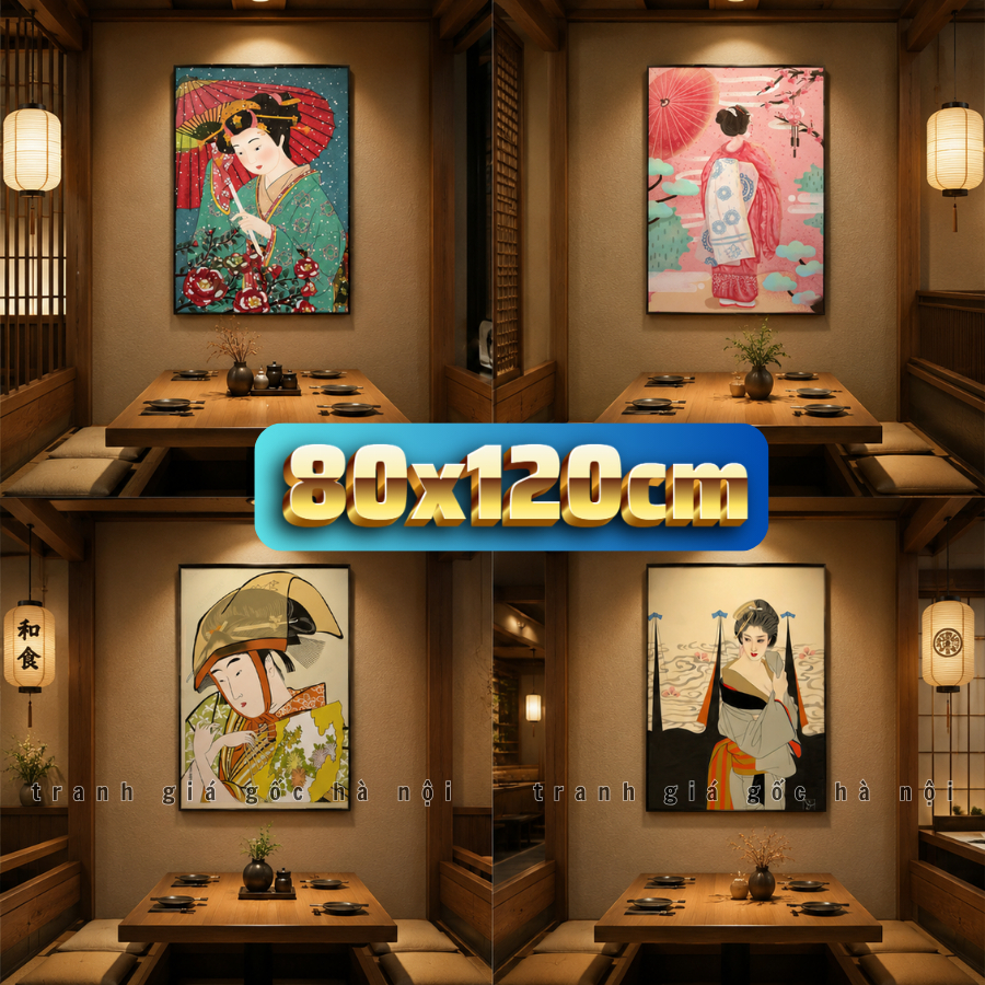Nàng Geisha Nhật Bản in vải canvas size lớn có khung tặng kèm đinh treo - 100++ mẫu tại shop