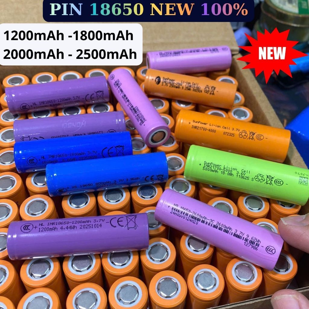 Pin 18650 SUNPOWER , HONGLI 1200mAh - 2500mAh Đầu Bằng CELL PIN MỚI DUNG LƯỢNG CHUẨN  - CHÍNH HÃNG