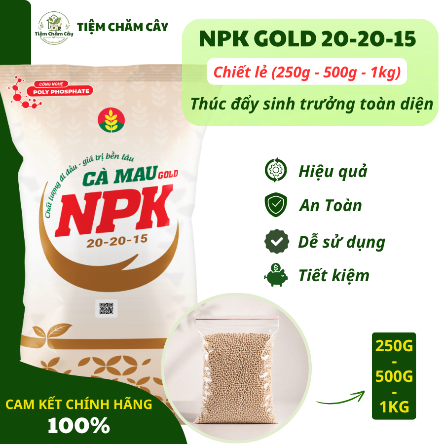 (1kg) Phân bón Thúc đẩy Sinh trưởng toàn diện | NPK Cà Mau Gold 20-20-15