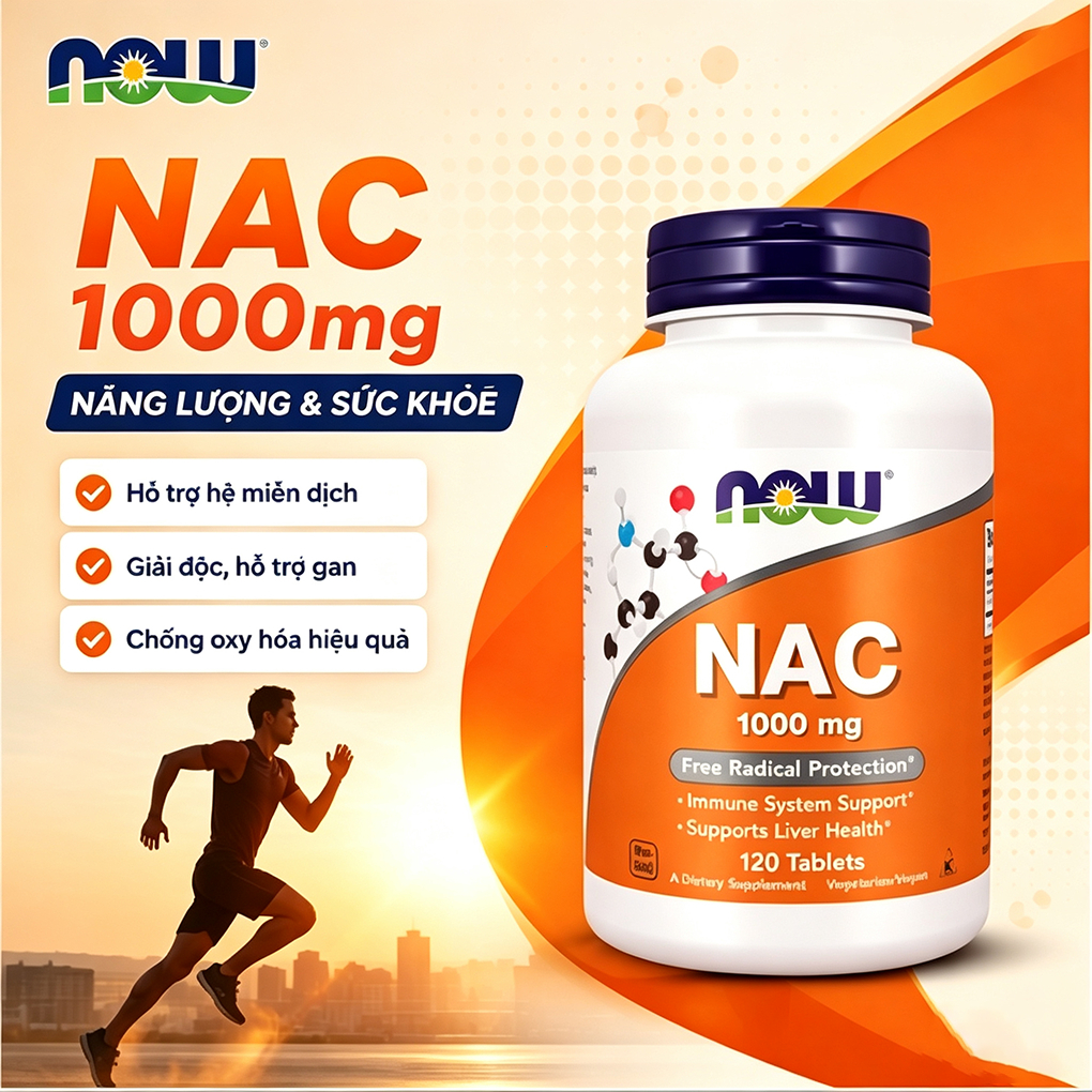 Viên NAC Now Foods 1000mg 120 tablet N-Acetyl Cysteine bảo vệ gan, tăng sức đề kháng
