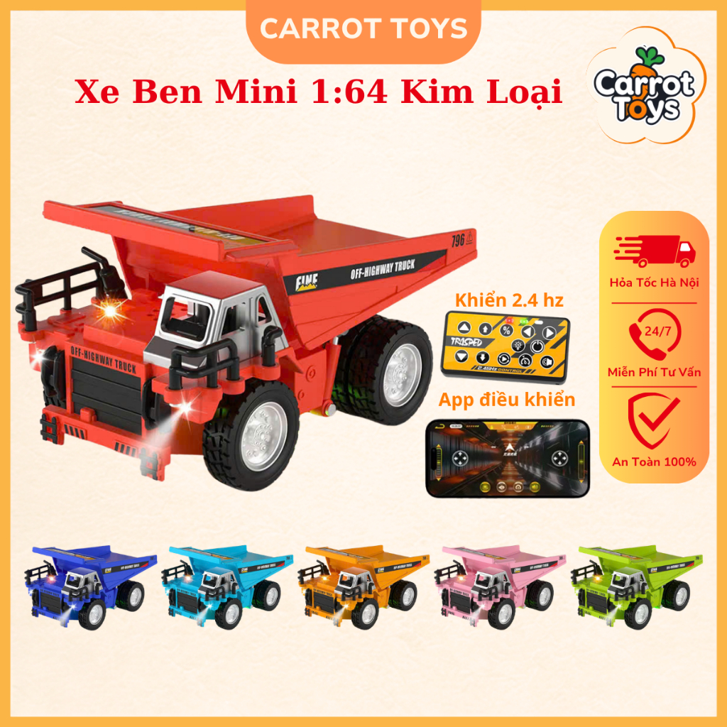 Xe Ben Mini RC 1:64 Hợp Kim Ô Tô, Xe Ben Mỏ Điều Khiển Từ Xa Kim Loại Điều Khiển App Điện Thoại