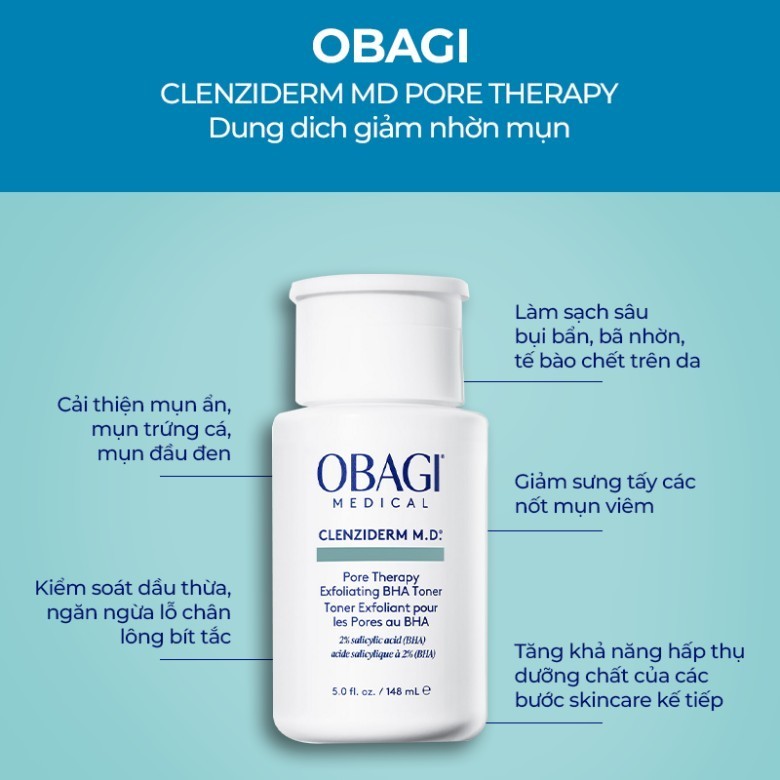 BHA Obagi Clenziderm M.D. Exfoliating BHA 2% Nước hoa hồng Cân bằng Toner tẩy tế bào chết, làm sạch 