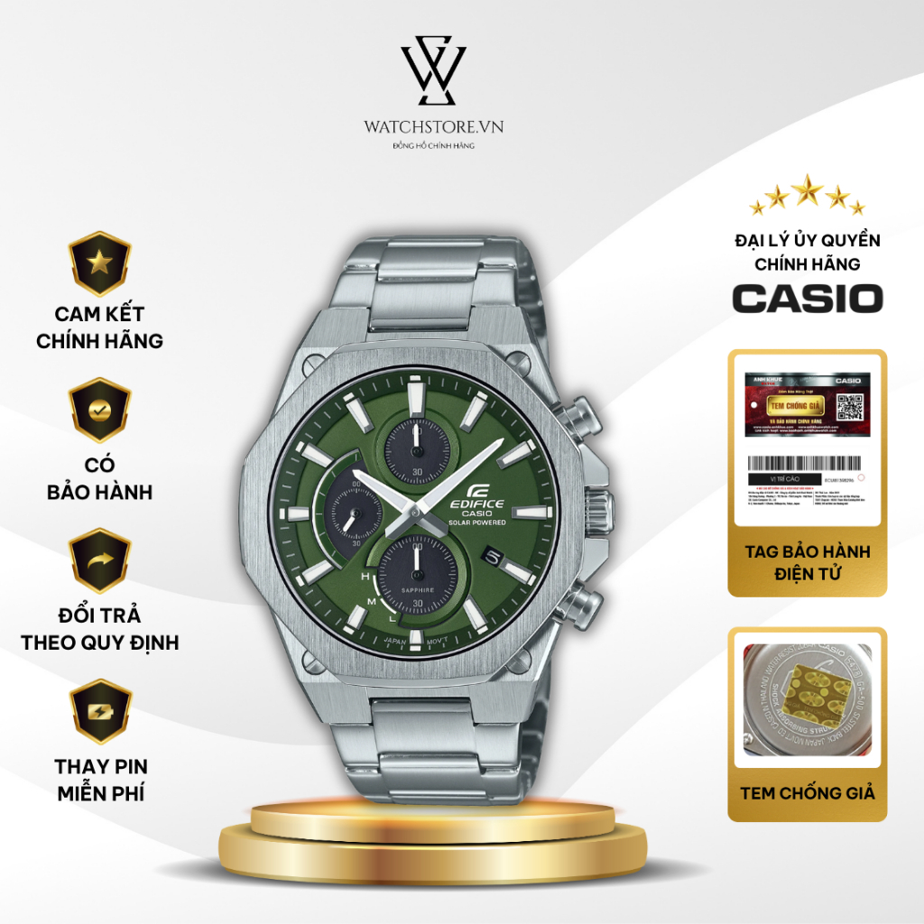 Đồng Hồ Năng Lượng Mặt Trời Nam Casio Edifice EFS-S570D-3AUDF Mặt Kính Sapphire 44mm Dây Kim Loại Ch