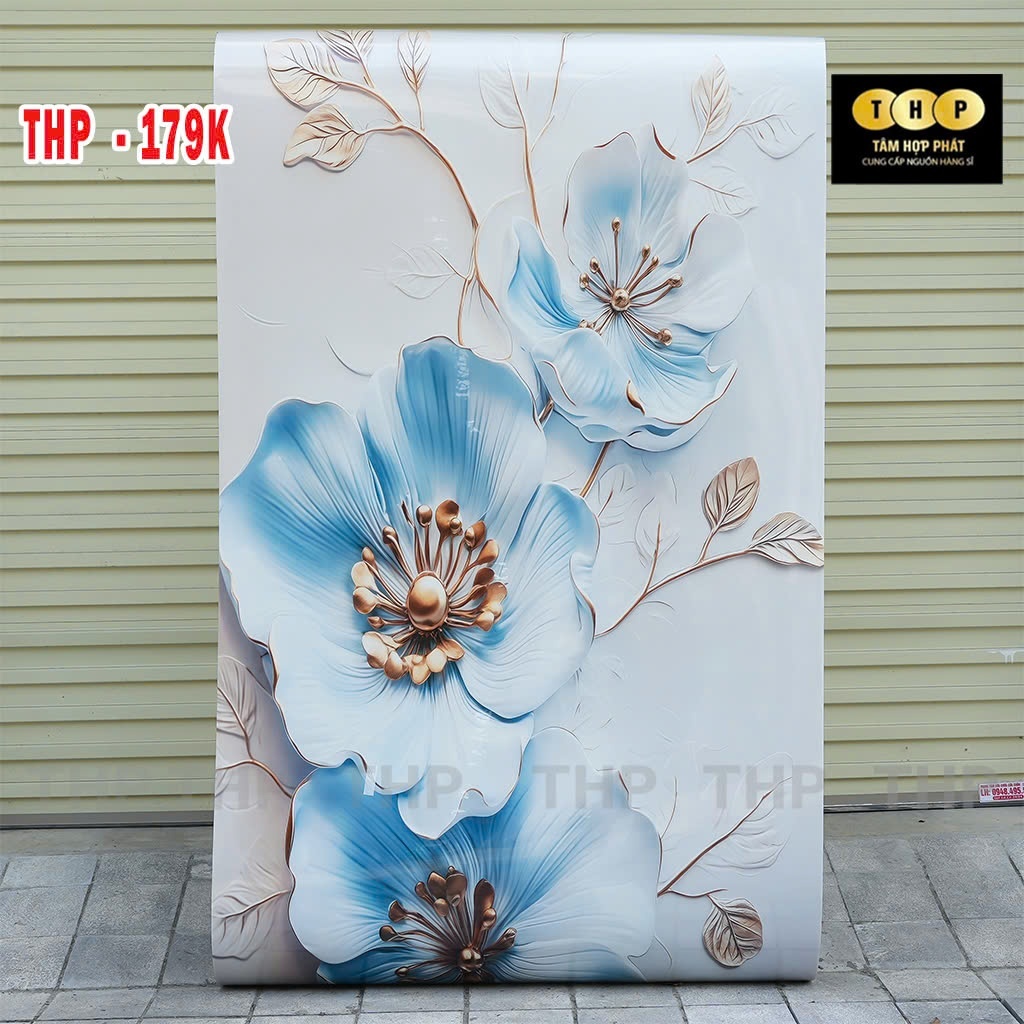 Cuộn xốp dán tường THP vân đá (1,2x3m), bề mặt pvc bóng sẵn keo bóc dán cao cấp Tâm hợp phát