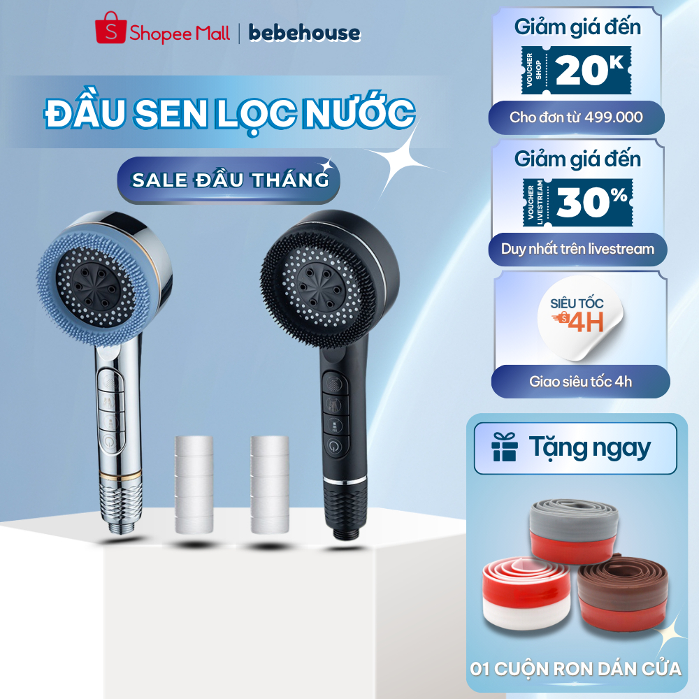 Vòi Sen Lọc Nước 4 Chế Độ Xả, Lõi Lọc Kèm Hạt Canxi Lọc Sạch Clo, Cặn Bẩn HT042 BEBEHOUSE