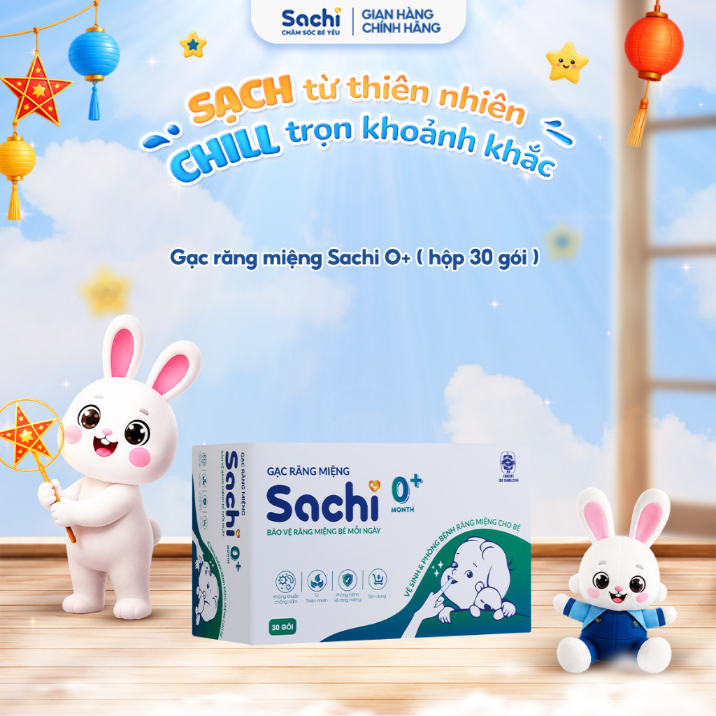 Gạc Răng Miệng Sachi Cho Bé Từ 0 Tháng Tuổi Hộp 30 Gói - Hỗ trợ làm sạch nướu…