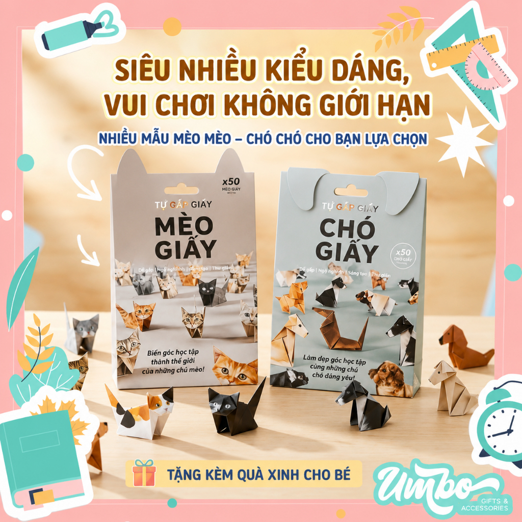SET GIẤY GẤP ORIGAMI THÚ CƯNG NHẬT BẢN HANDMADE