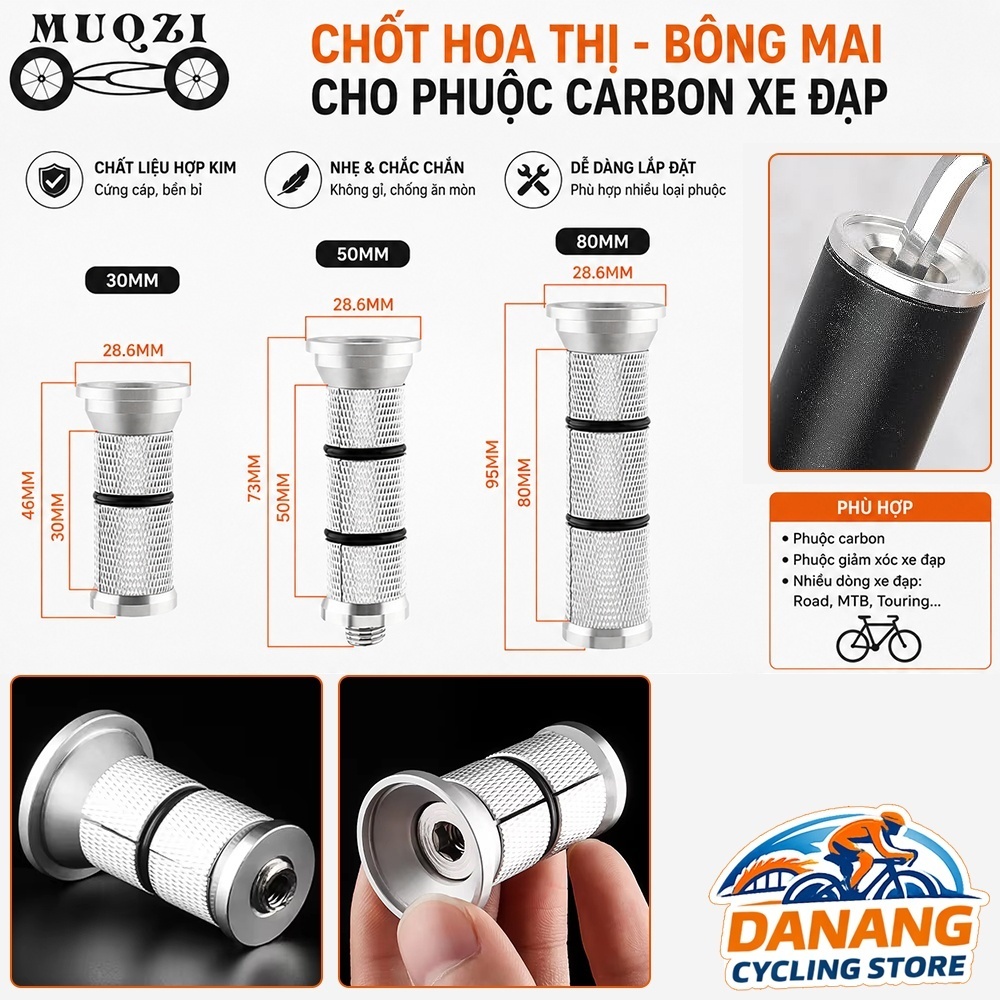 Chốt Hoa Thị (Bông Mai) Phuộc Carbon Xe Đạp MUQZI – Lắp Chuẩn, Chắc Chắn