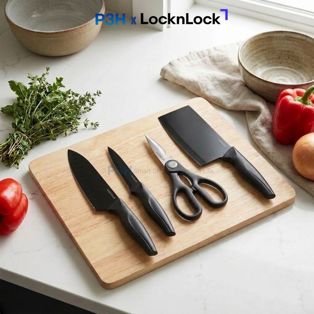 Bộ dao bếp chống dính 4 món LocknLock CKK106S4 và CKK306S4 màu đen P3H Mall