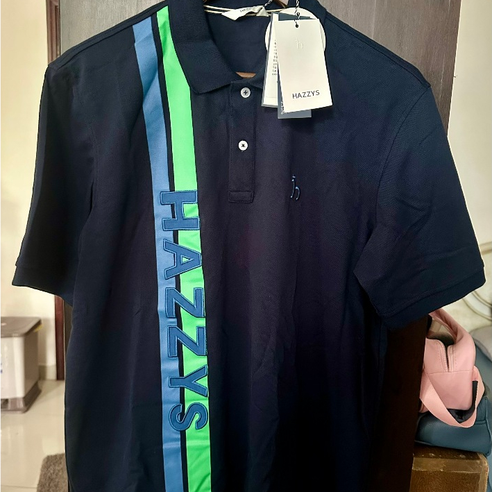 Áo polo nam phối sọc chạy chữ logo Hazzys