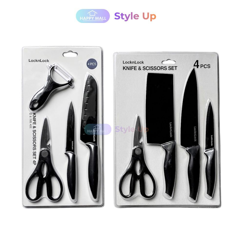 Vĩ dao nhà bếp 4 món LocknLock lưỡi dao chống dính CKK106S4 và CKK306S4 Happy Mall