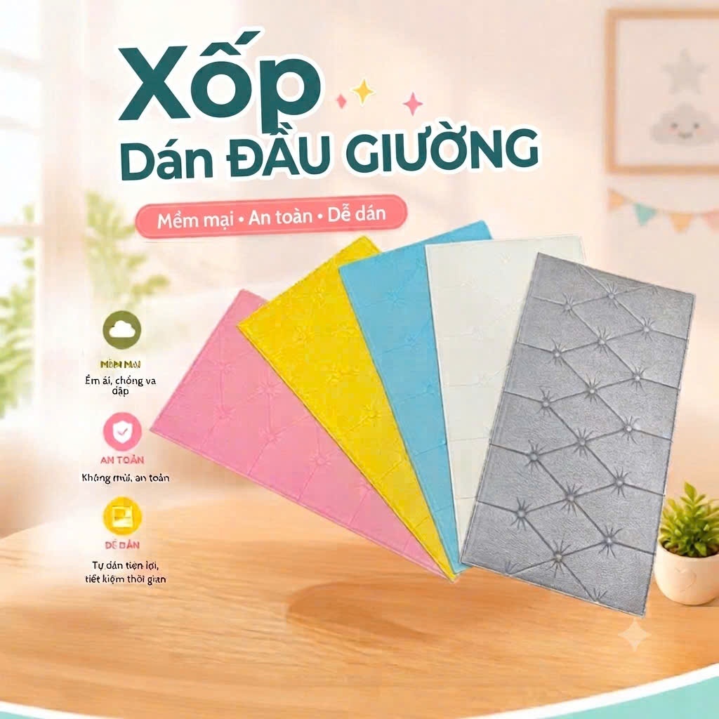 Xốp dán đầu giường, dán tường 3D 35x70cm dày 5mm