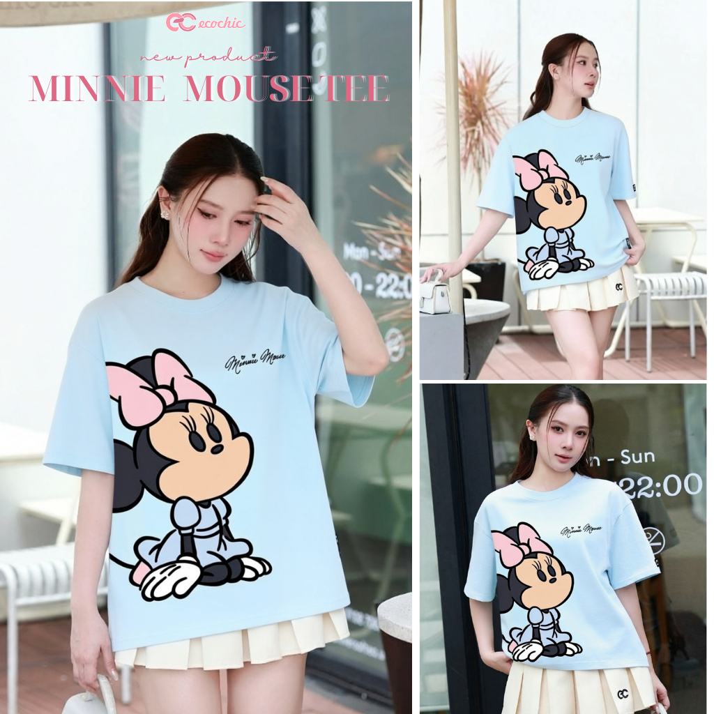 Áo Thun Boxy ECOCHIC TS031 Minnie Mouse Nơ Hồng Chính Hãng Bản Quyền Disney MICKEY COLLECTION