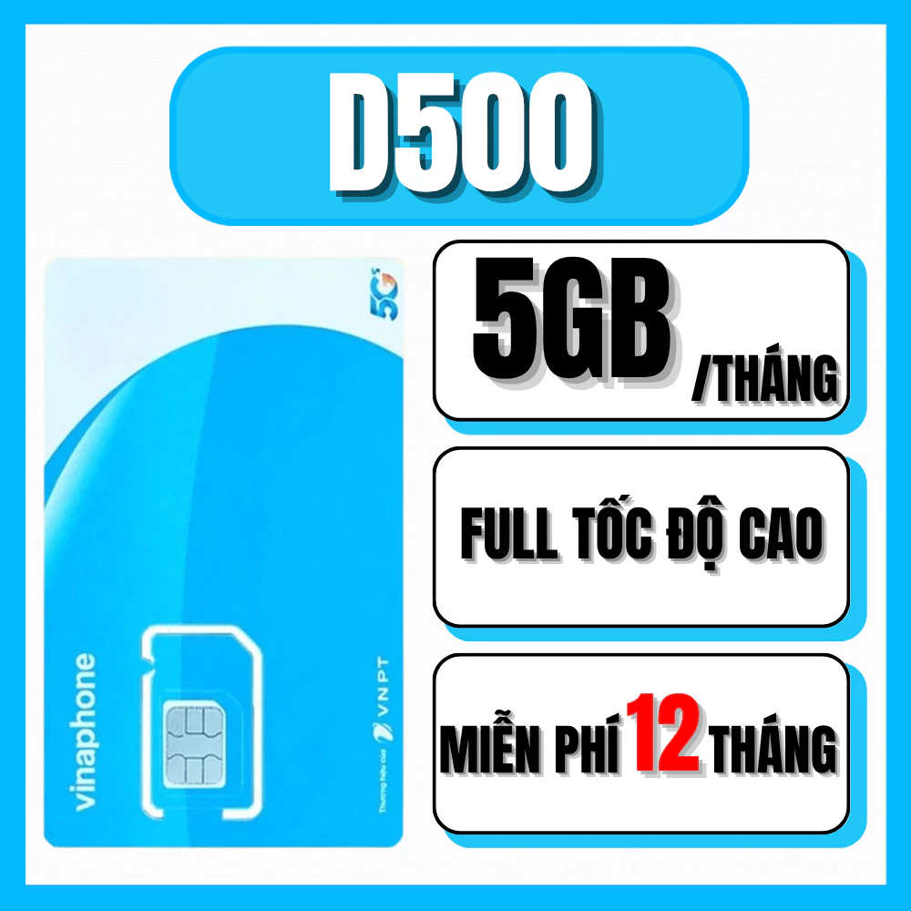 SIM 4G VINAPHONE D500 TẶNG 5.1GB/THÁNG XÀI 12 THÁNG MIỄN PHÍ