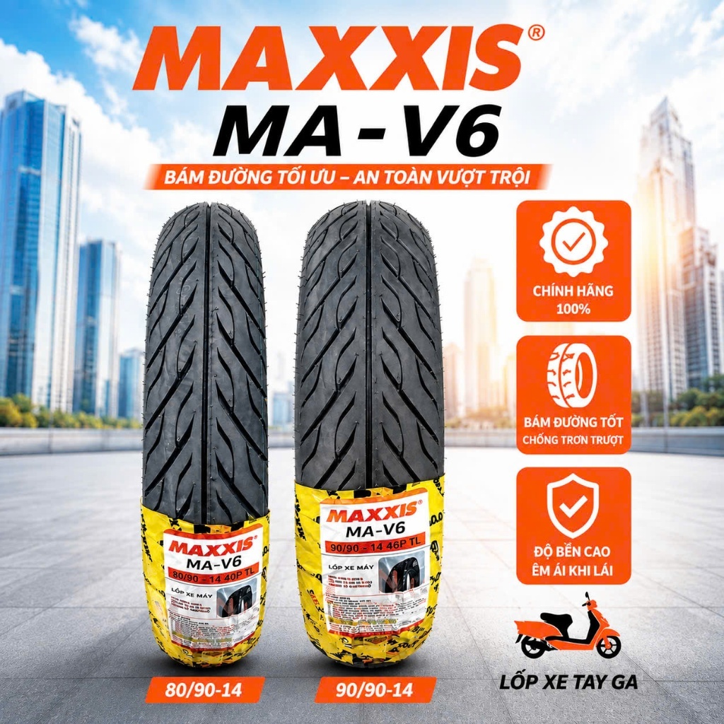 Vỏ xe Maxxis gai mới MA-V6 cho xe tay ga 80 và 90 mâm 14.