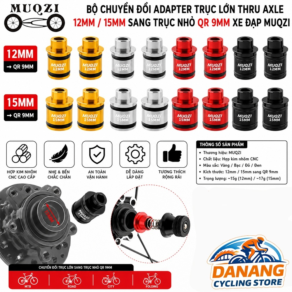 Bộ Chuyển Đổi Trục Xe Đạp MUQZI – Adapter Thru Axle 12mm/15mm Sang Trục QR 9mm