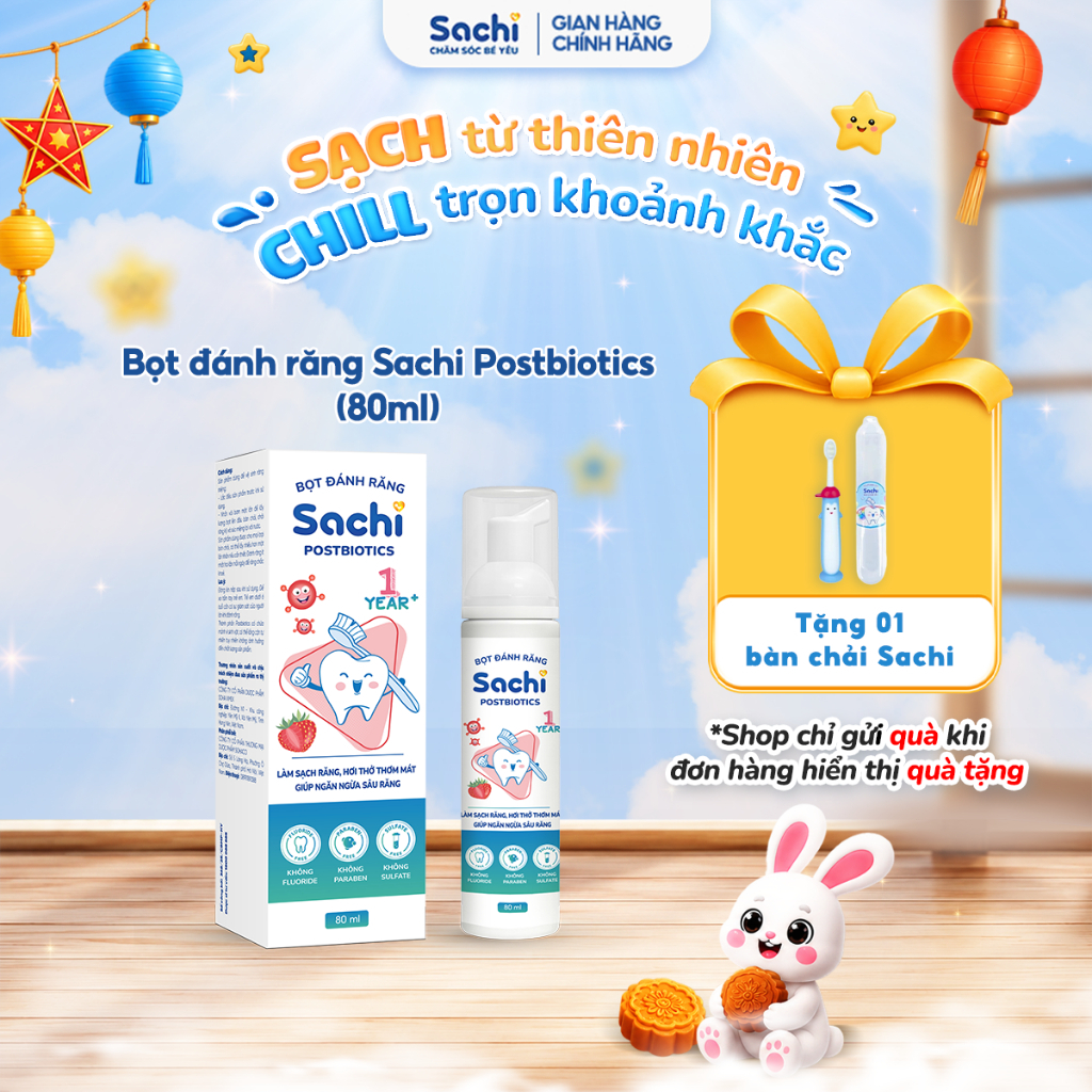 Bọt đánh răng Sachi Postbiotics 80ml giúp làm sạch, trắng răng, ngừa sâu răng…