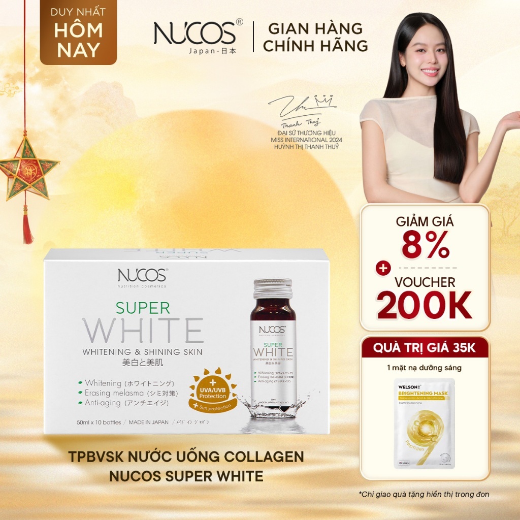 TPBVSK Nước Uống Collagen Nucos Super White Hỗ Trợ Dưỡng Trắng Da Hỗ Trợ Mờ Thâm Nám Hộp 10chaix50ml