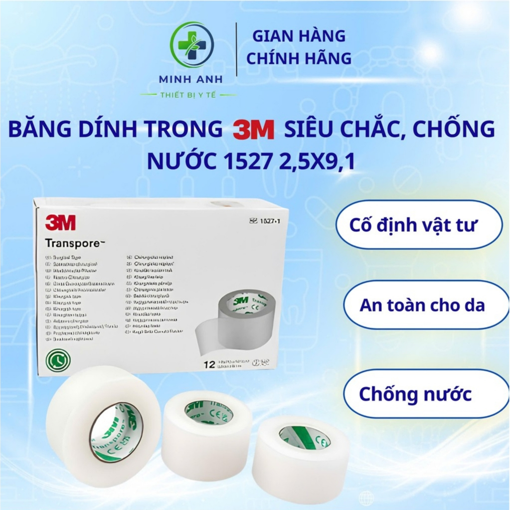 Băng keo trong y tế trong suốt 3M 1527-1 kích thước 2,5X9,1(Chính hãng 3M - Mỹ)