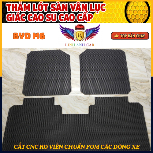 BYD M6 thảm sàn cao cấp vân lục giác màu đen-cắt chuẩn fom xe byd m6