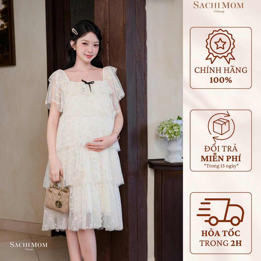 Đầm Bầu SACHIMOM - Váy Bầu Cổ Vuông Babydoll FLEUR DRESS