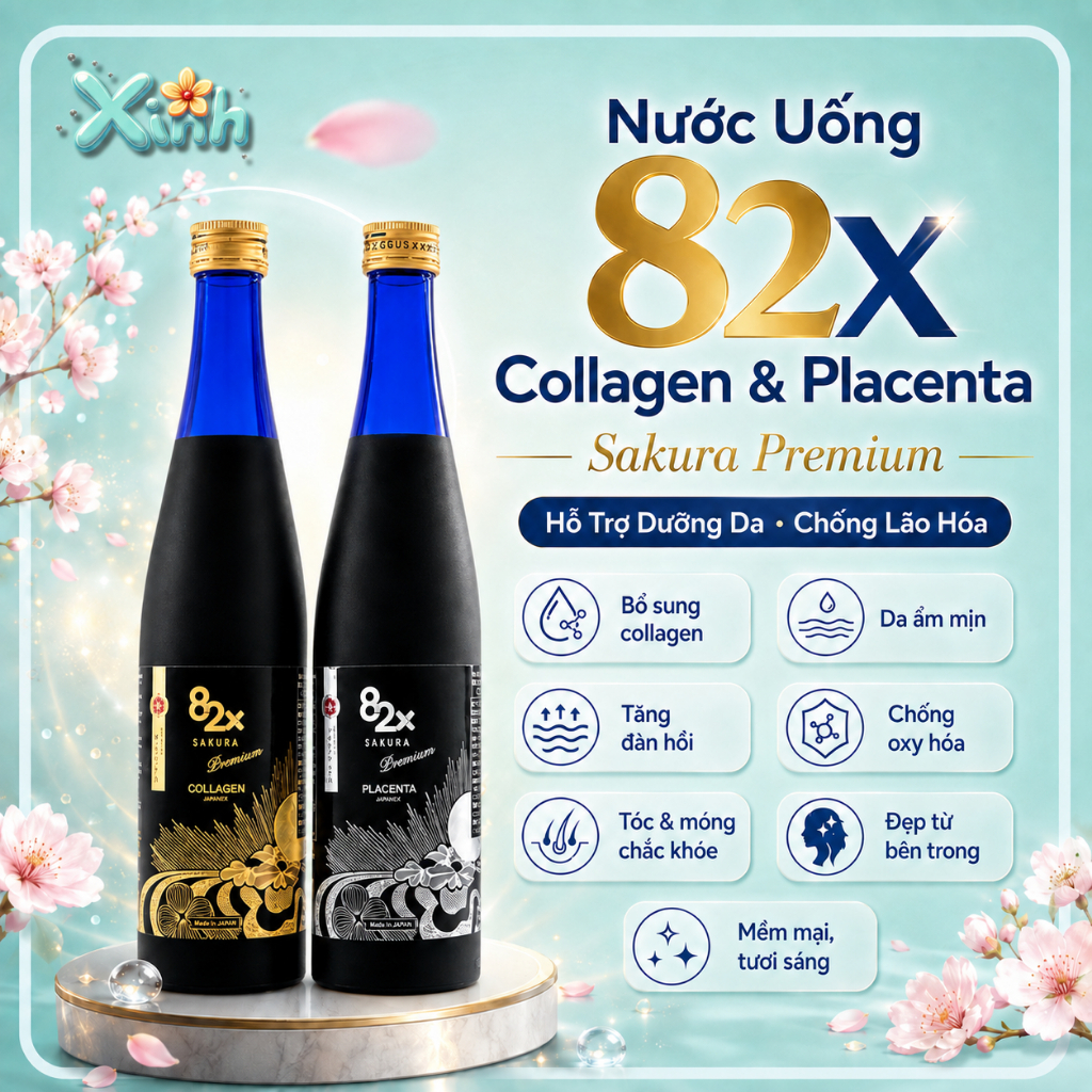 Nước Uống 82X Collagen Và Placenta Sakura Premium Hỗ Trợ Dưỡng Da Chống Lão Hóa 500ml  - Xinh