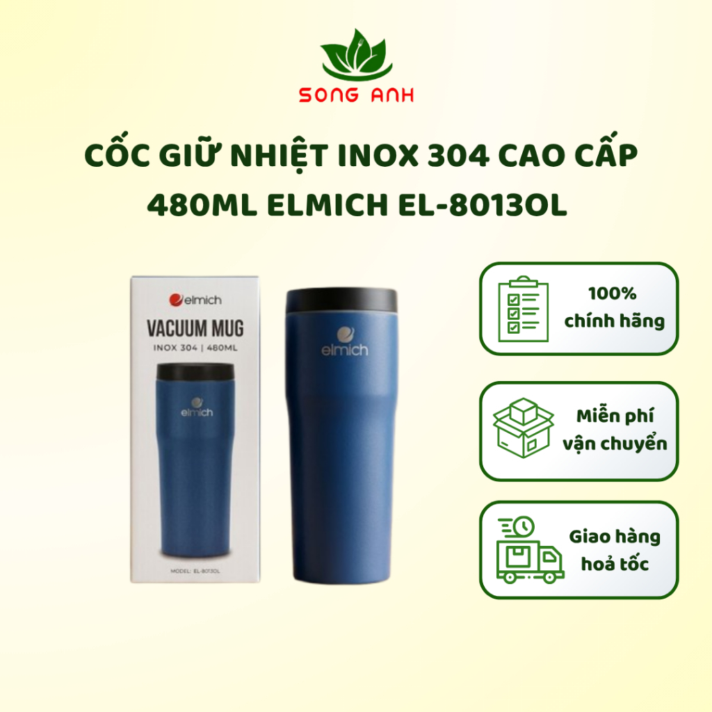 Cốc giữ nhiệt inox 304 cao cấp 480ml Elmich EL-8013OL - ly giữ nhiệt cầm tay Elmich