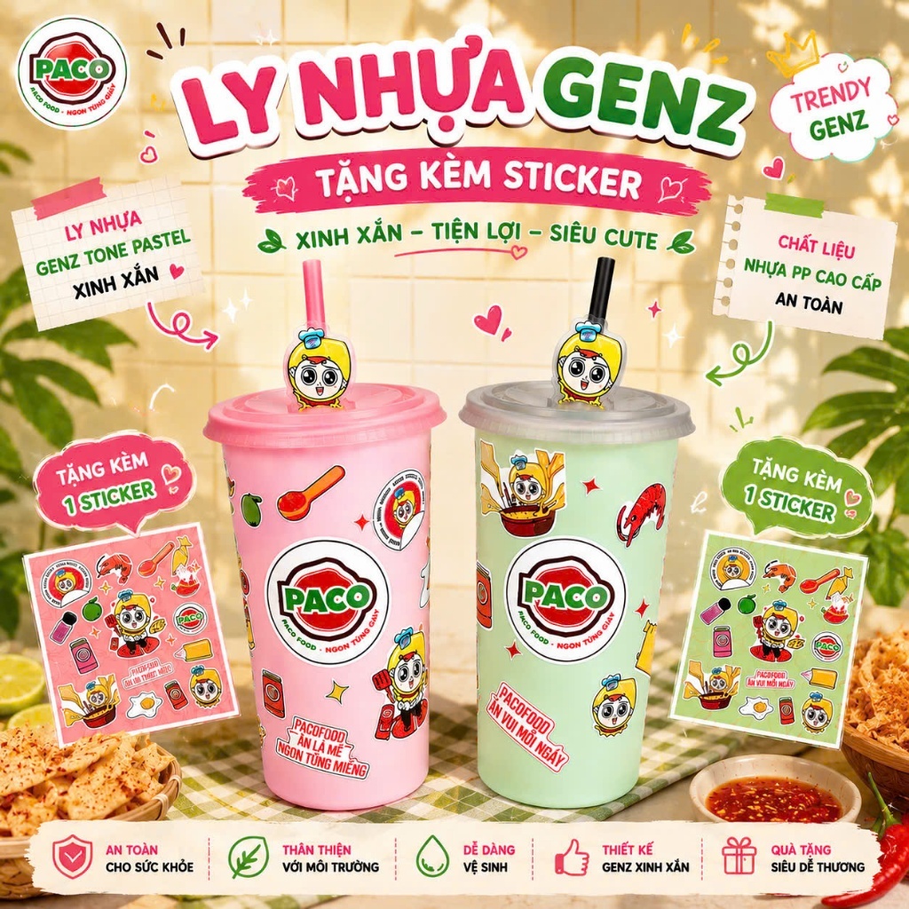 LY NHỰA GENZ – TẶNG KÈM STICKER NHÀ PACO FOOD SIÊU CUTE