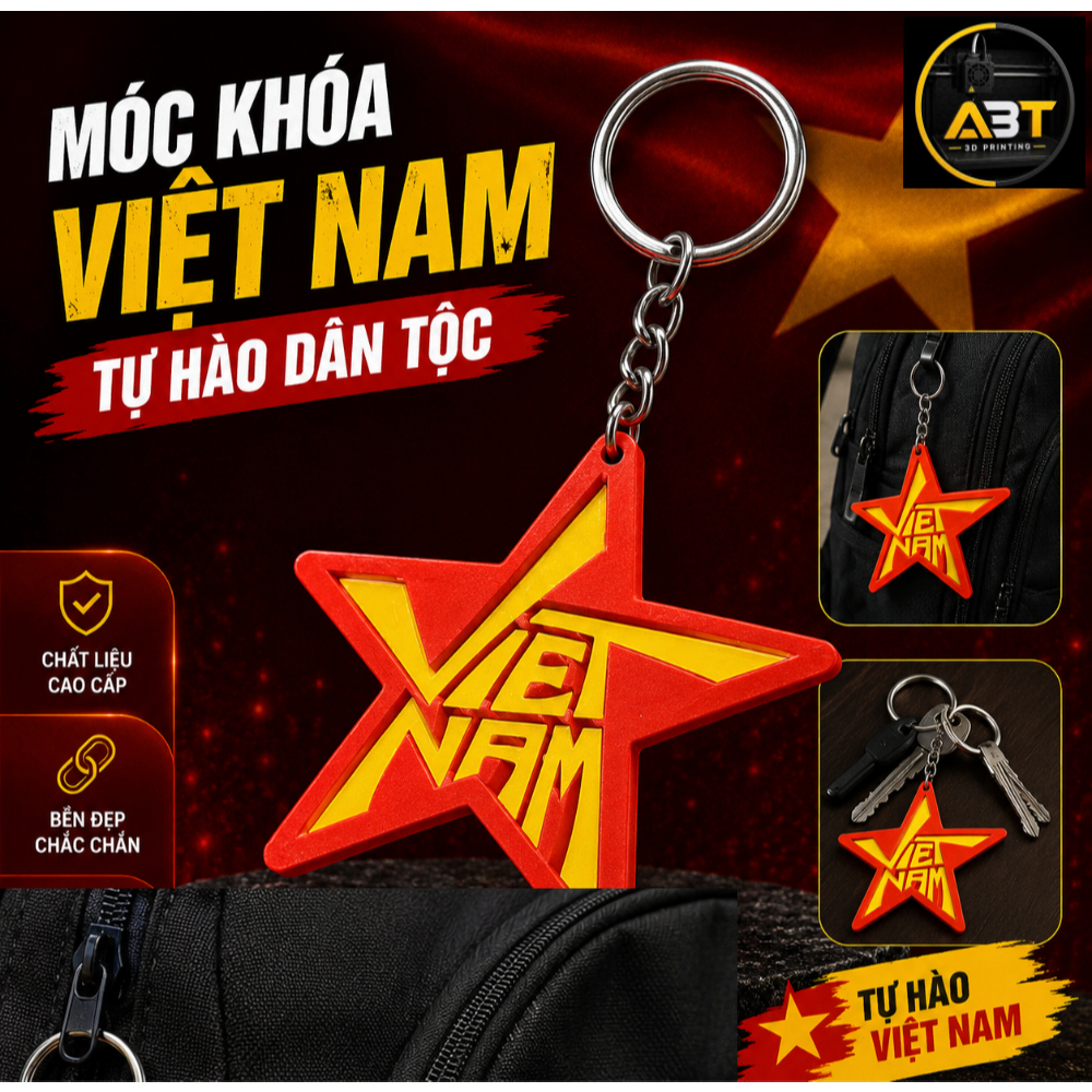 Móc Khóa Ngôi Sao Việt Nam Chữ VIỆT NAM – Móc Khóa 3D Treo Balo, Móc Khóa Yêu Nước