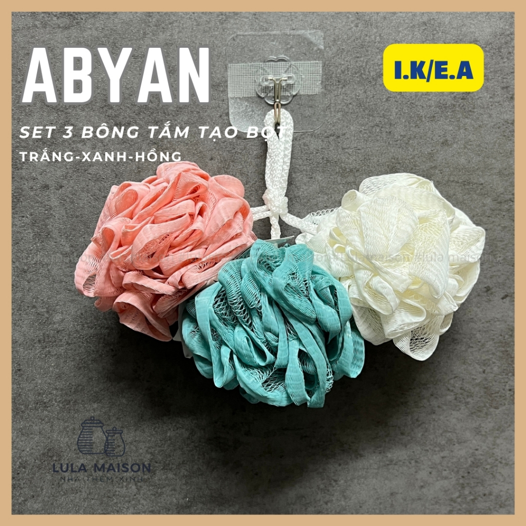 [CHÍNH HÃNG IKEA] Set 3 bông tắm tạo bọt nhanh,tẩy da chết  IKEA ABYAN