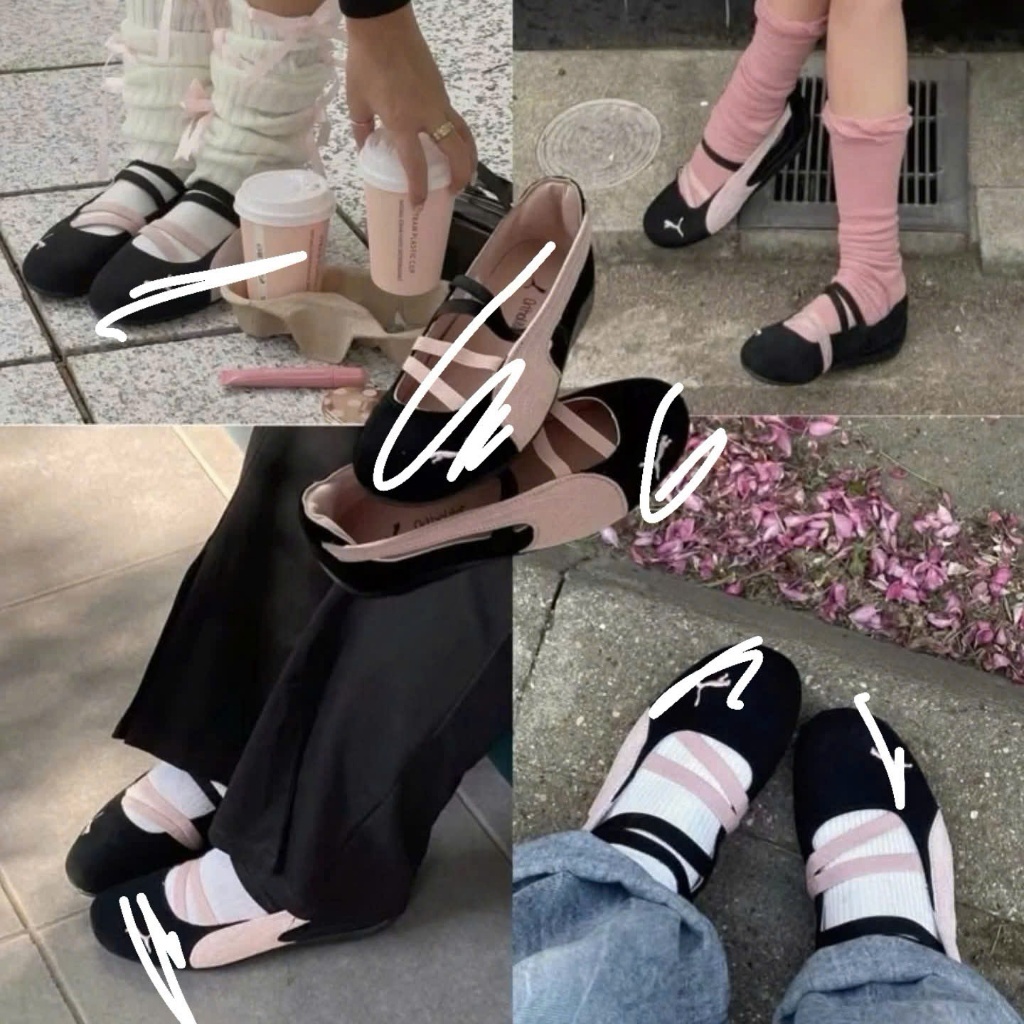 [HOẢ TỐC_FULLBOX] Giày búp bê ballet màu đen hồng da lộn, giày búp bê mary jane đen blackpink nữ tín