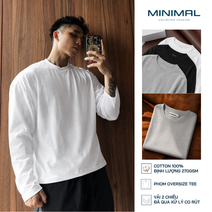 [Phiên Bản Premium] Áo Thun Tay Dài Trơn Oversize Premium, Cotton 100%, Định Lượng 270gsm, MinimalVietnam