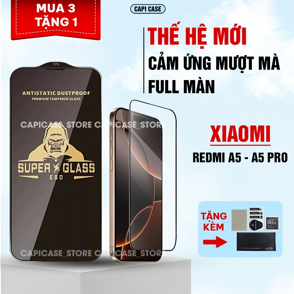 Kính cường lực Xiaomi Redmi A5 / A5 Pro full màn trong suốt, phủ nano hạn chế vân tay | KKD CAPICASE