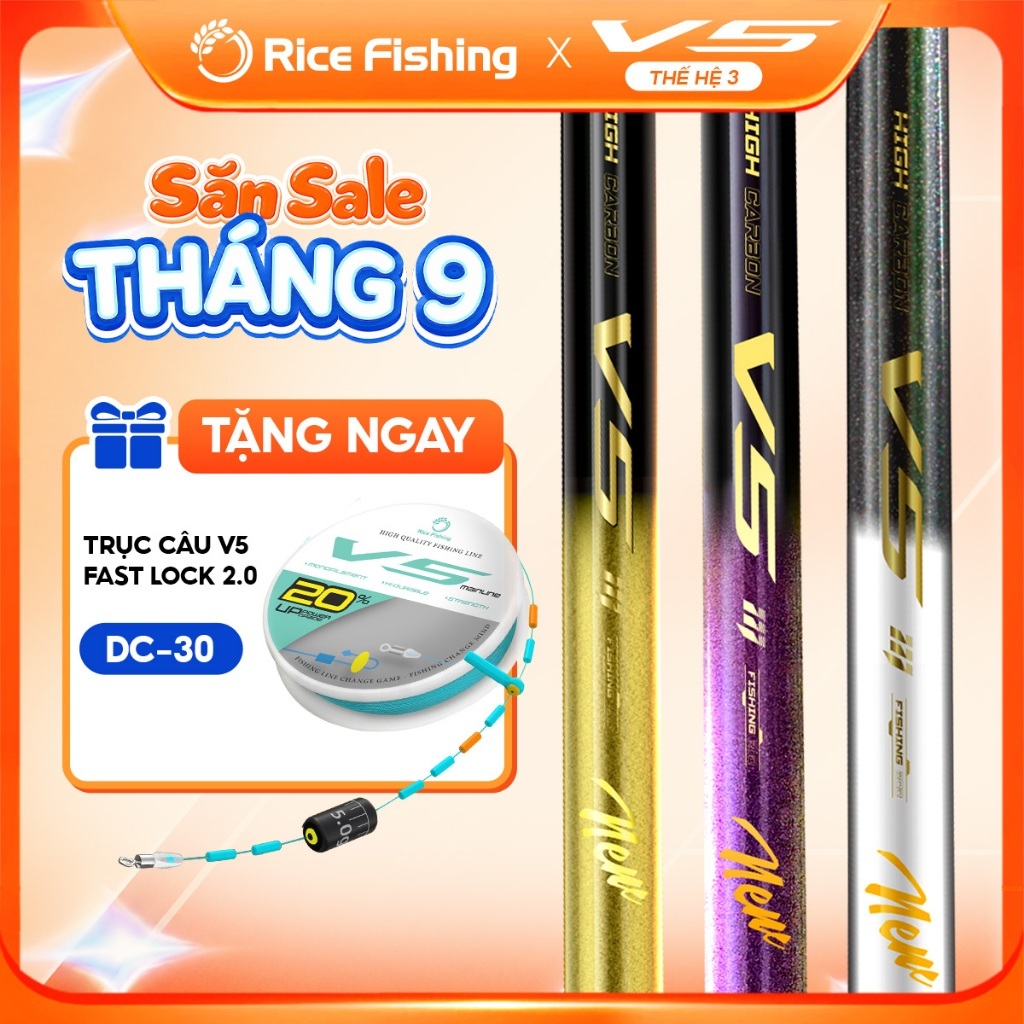 Cần câu đài V5 Thế hệ 3 Rice Fishing Carbon 30T & 40T Nâng cấp phiên bản mới 2025