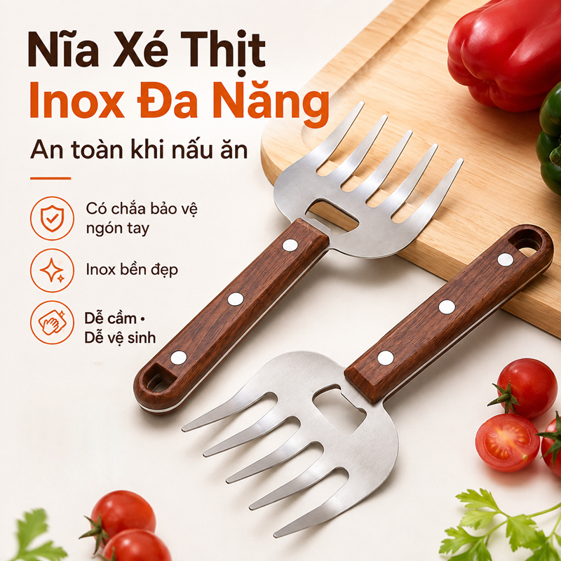 COMBO 2 Tay Cầm Kẹp Giữ Thực Phẩm Đa Năng Bảo Vệ Tay Khi Thái Cắt Gọt,Chống Đứt Tay,Dĩa Xiên Giữ Xé Thịt Chống Bỏng Tay