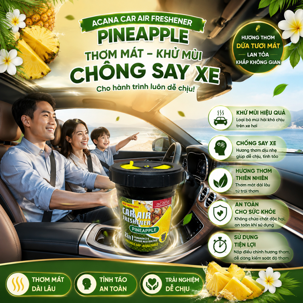 Sáp thơm ôtô Acana Chông say xe Hương Dứa Hương caffe