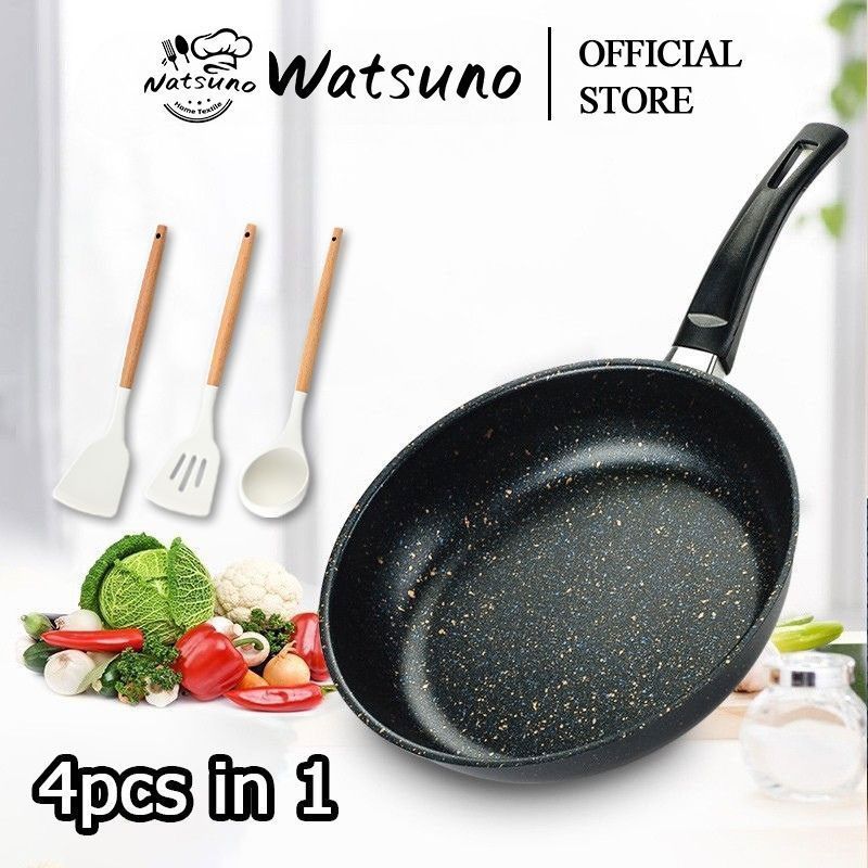 Watsuno 28cm Non-Stick Frying Pan Granite Coating, Easy Clean Skillet for Induction, Gas & All Stove