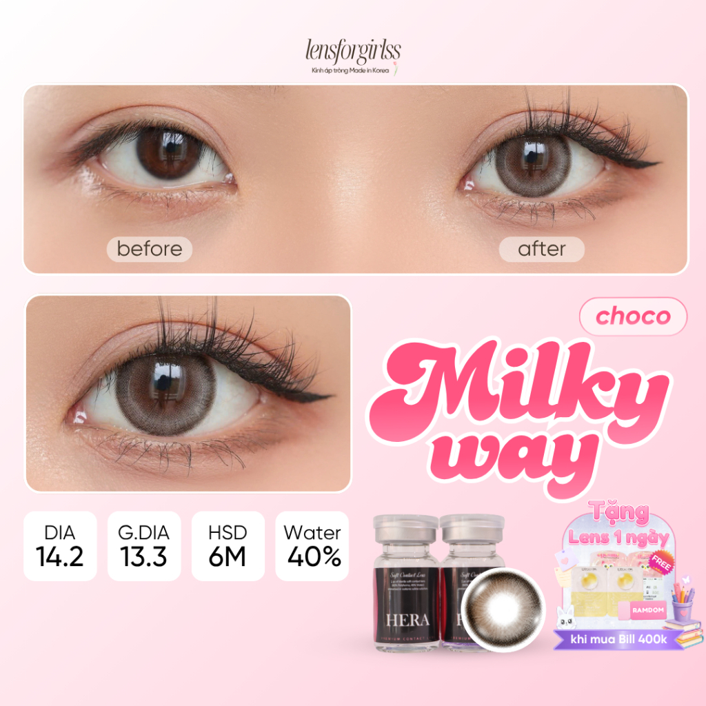 Kính áp tròng 6 tháng GIÃN TRÒNG LENSFORGIRLSS lens xám sữa HERA MILKY WAY CHOCO