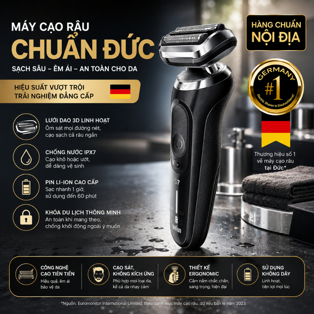Máy Cạo Râu Braun Series 7, Braun Series 7 Shaver, Nhập EU, BH 12 Tháng