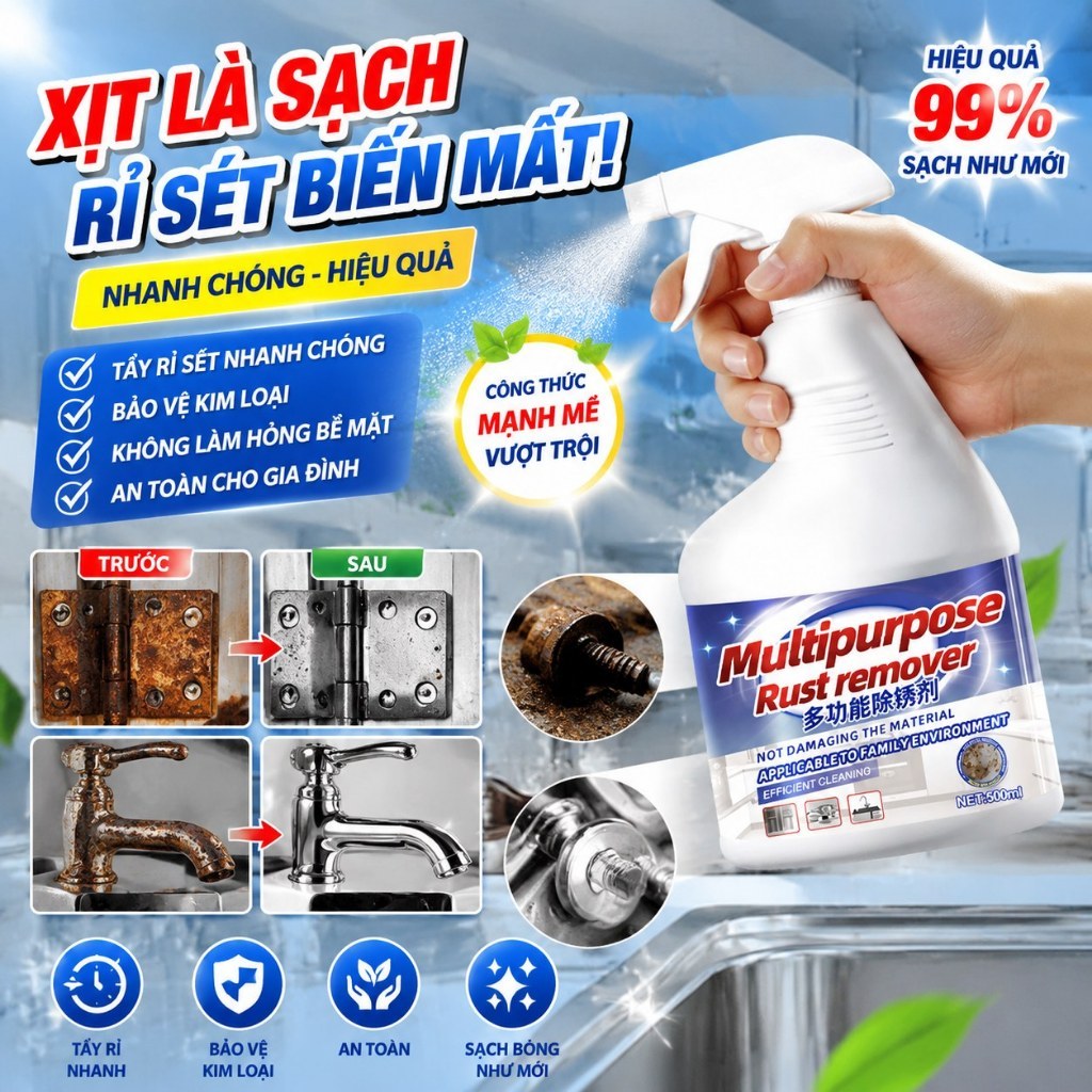 Tẩy rỉ sét xe máy, tẩy rỉ sét dung dịch tẩy rỉ sét tẩy rỉ sét xe máy chai xịt chống rỉ sét 500ml