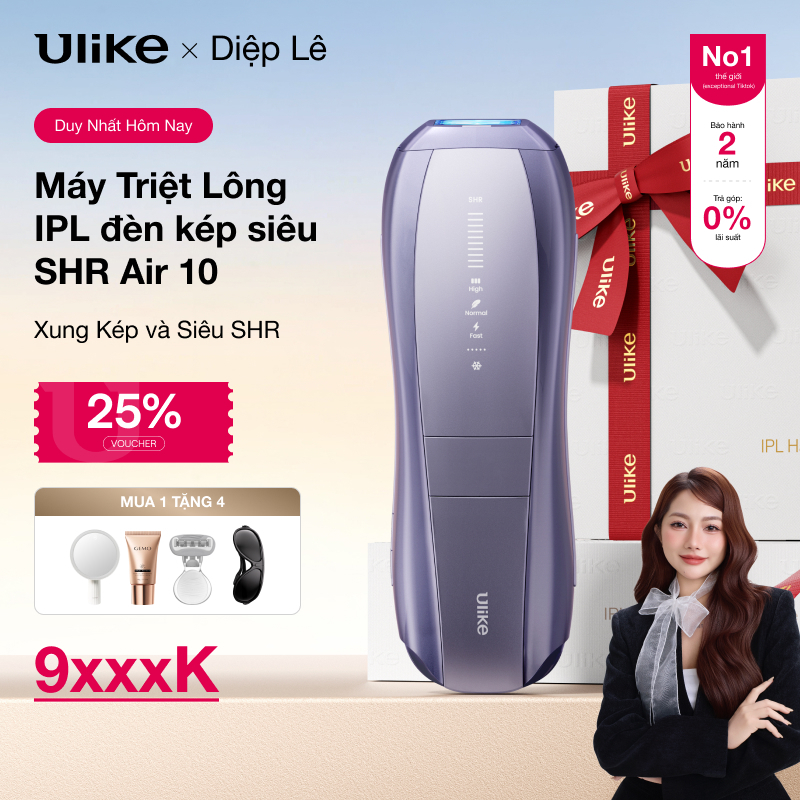 (Diệp Lê)Máy triệt lông Ulike Air 10 công nghệ làm mát Ice Cooling IPL Sapphire Tím siêu xung SHR
