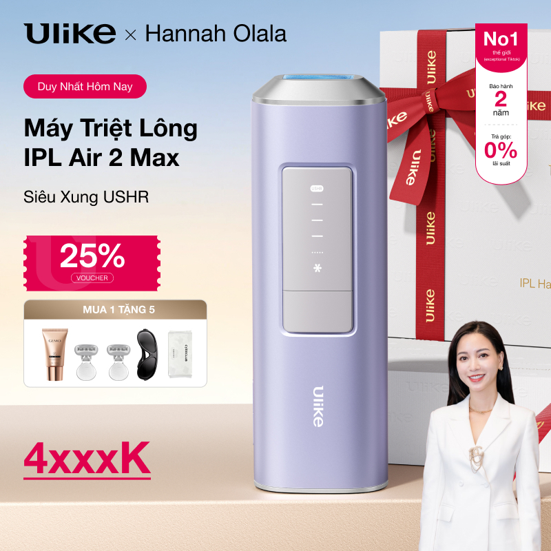 (Hannah)Máy Triệt Lông Ulike Air 2 Max Tím Aurora-Công Nghệ IPL triệt lạnh bằng đá Sapphire,siêu xun