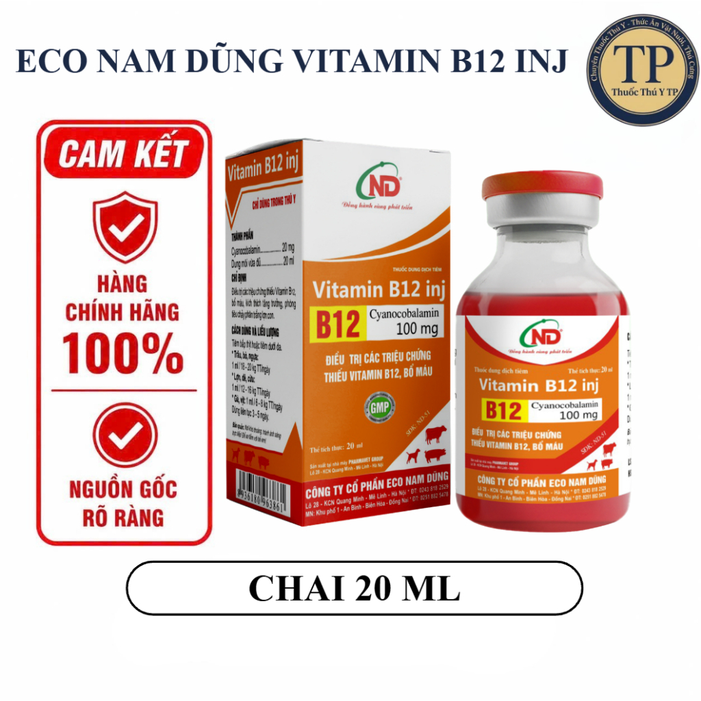 Nam Dũng Vitamin B12 Inj Chai 20ml hỗ trợ thiếu máu, vitamin b12 gà, vật nuôi