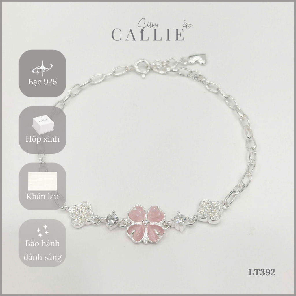 LT392 - Lắc tay bạc Callie Silver Cỏ 4 Lá Hồng