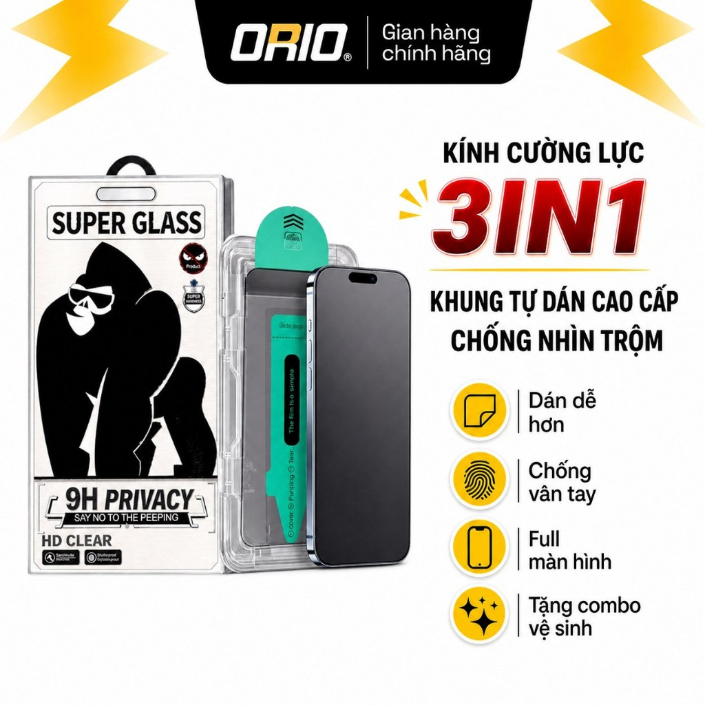 Kính Cường Lực iPhone Khung Tự Dán Lọc Bụi Chống Vân Tay + Chống Nhìn Trộm full viền màn hình