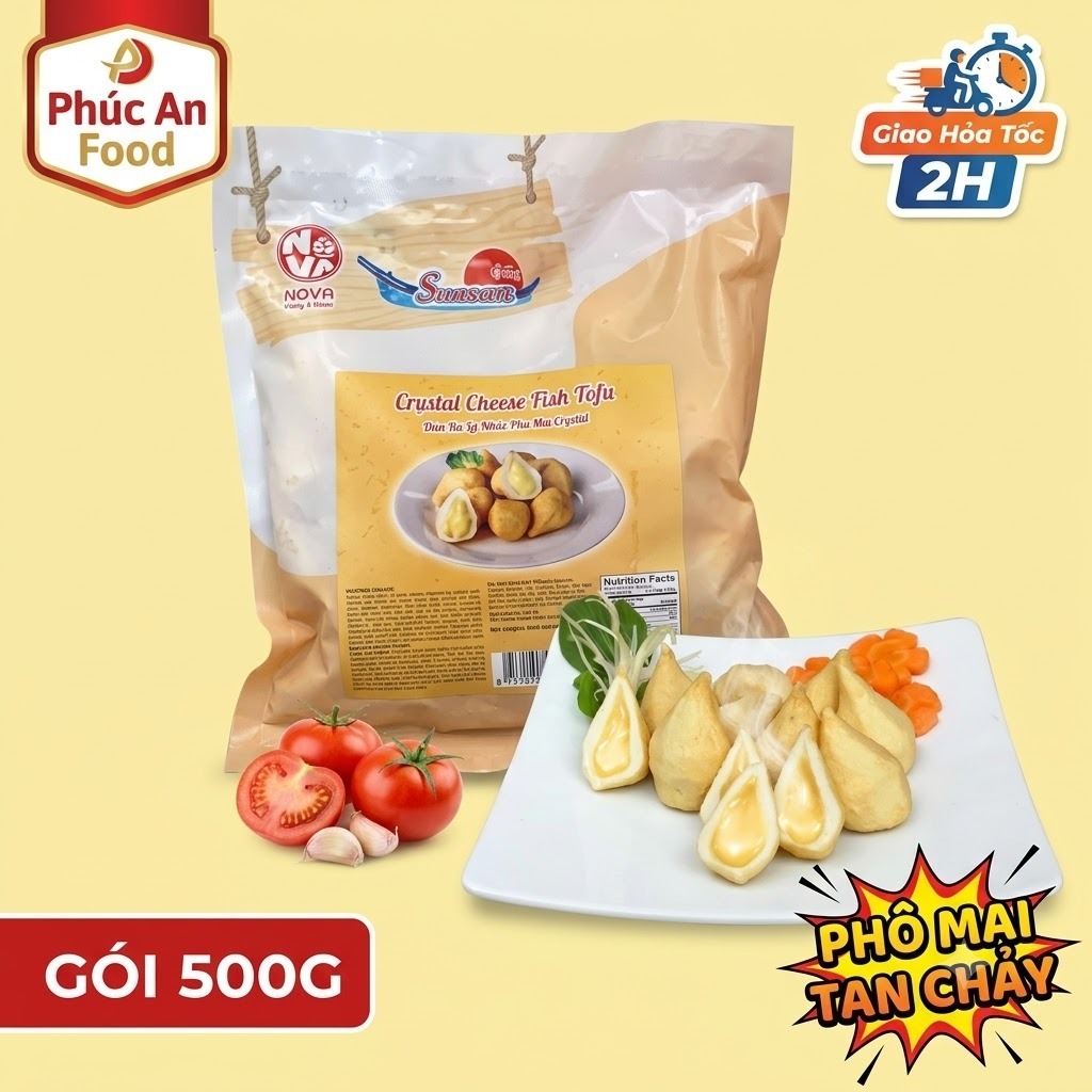 Đậu Hũ Cá Nhân Phô Mai Crystal  Fish Ball Thái Lan (Gói 500g) - Viên Thả Lẩu Chảy Phomai cheese Béo 