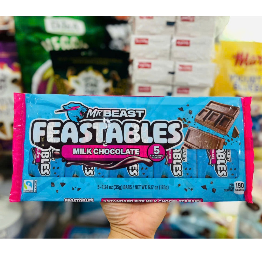 🍫 GÓI 5 THANH SOCOLA SỮA CỦA MỸ MR BEAST FEASTABLES MILK CHOCOLATE BARS GÓI 35G x 5 (175G) U.S.A 🛬