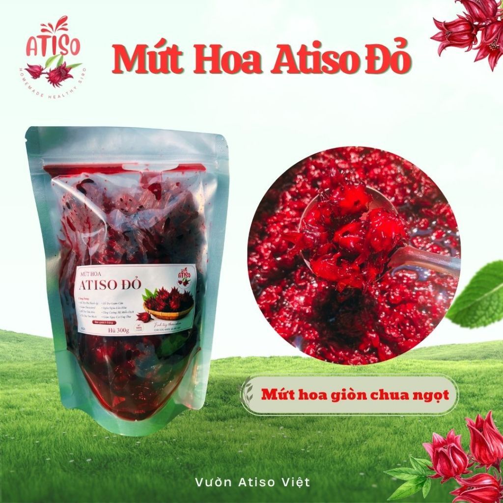 Mứt Hoa Atiso Đỏ /Mứt Hoa Hồng Túi 300g Vị Chua Ngọt Giòn Tự Nhiên - Vườn Atiso Việt