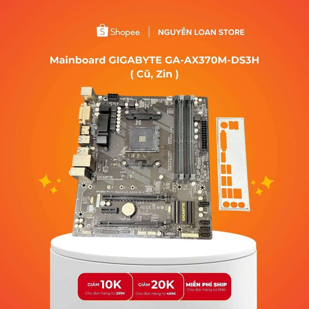 Mainboard Gigabyte AX370M-DS3H (Chipset AMD X370 / AM4 / 4 Khe RAM DDR4) - Main Cũ Zin, Ngoại Hình Đ