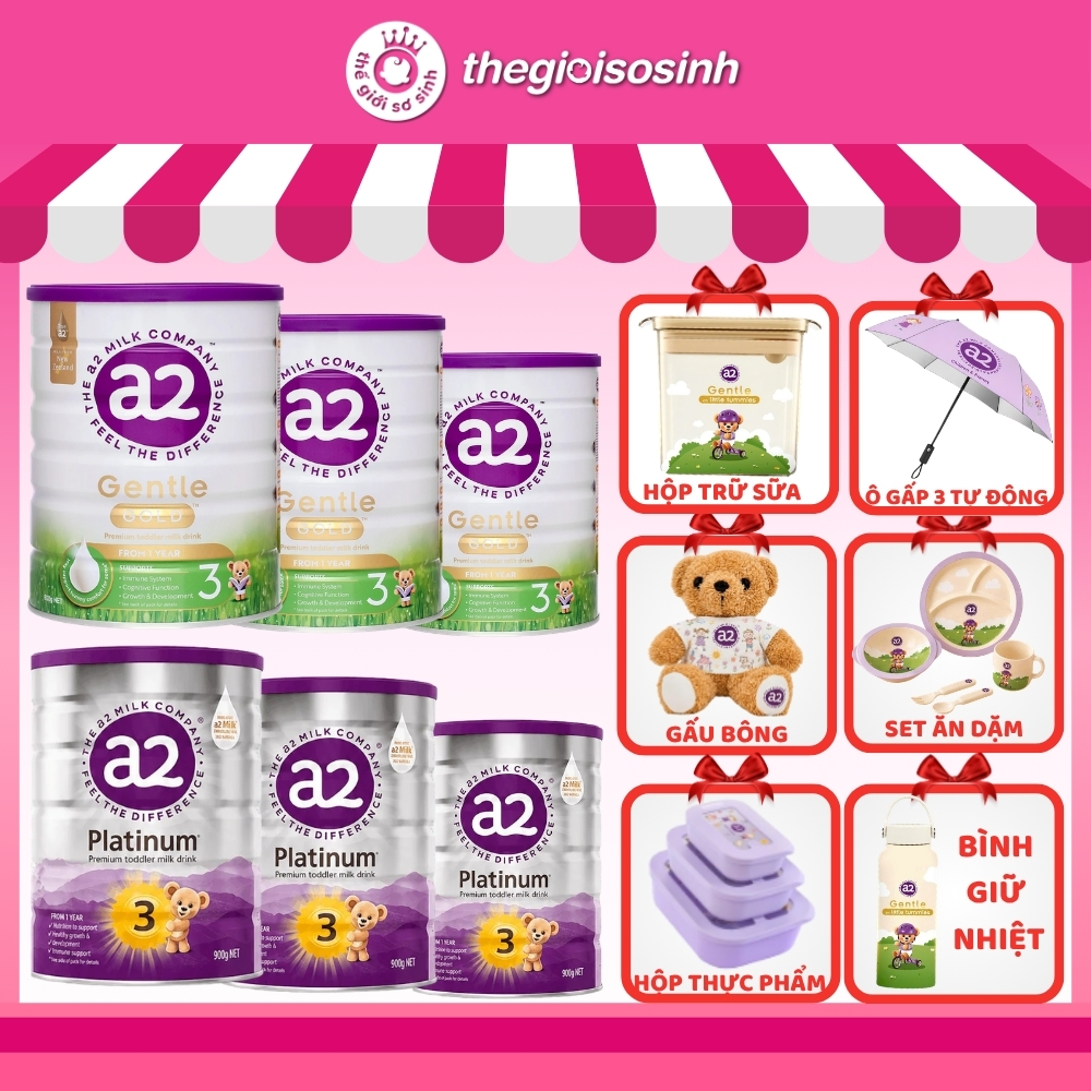 [SẴN HÀNG SỐ 3] COMBO 3 LON Sữa A2 Platinum Gentle Gold Premium Số 1 2 3 800g Nguyên Kem Đạm A2